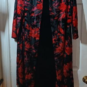 Connected Apparel Red and Black Floral Midi Dress